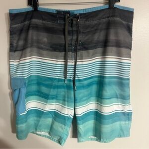 Men’s O’Neill Hyperfreak Heat Stripe Board Shorts Swim Trunks Size 38 Blue Black